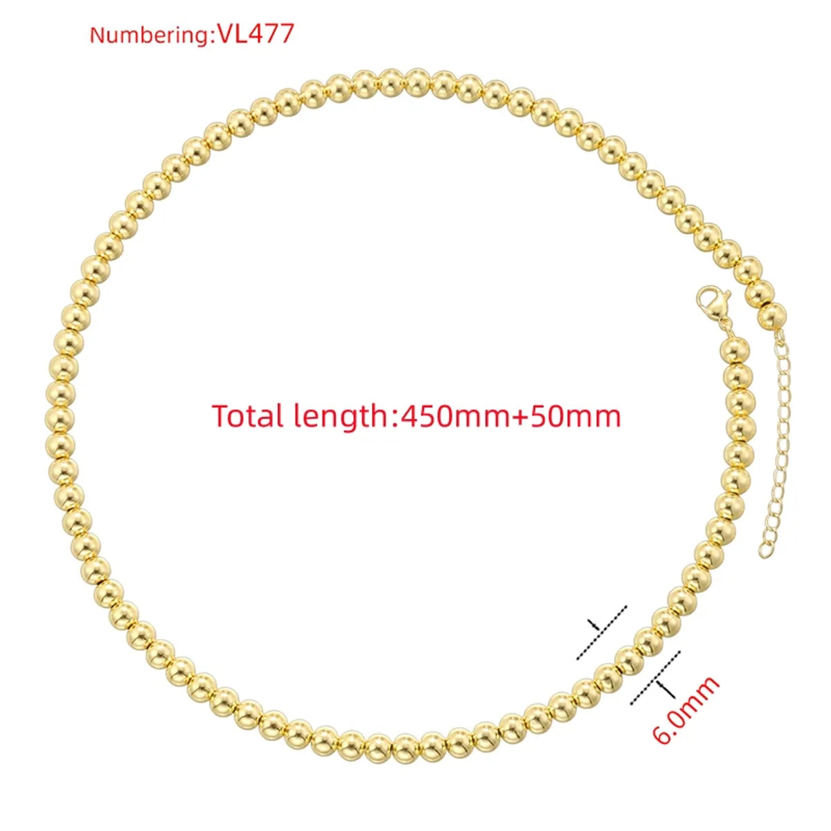 Copper 18K Gold Plated IG Style Vintage Style Simple Style Beaded Round Solid Color Bracelets Necklace