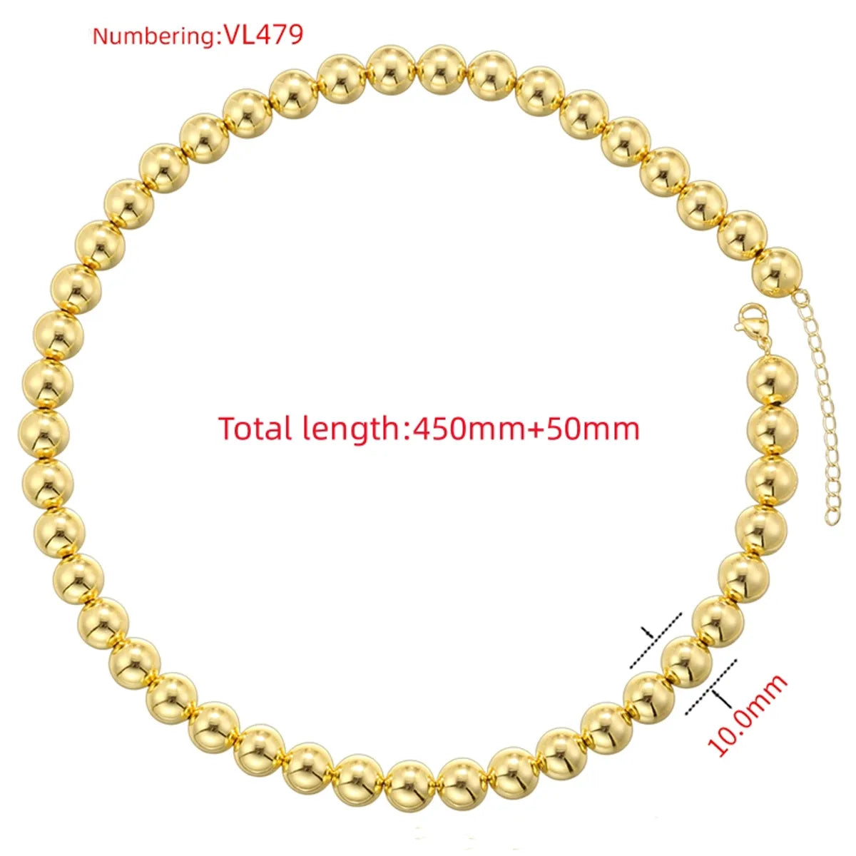 Copper 18K Gold Plated IG Style Vintage Style Simple Style Beaded Round Solid Color Bracelets Necklace