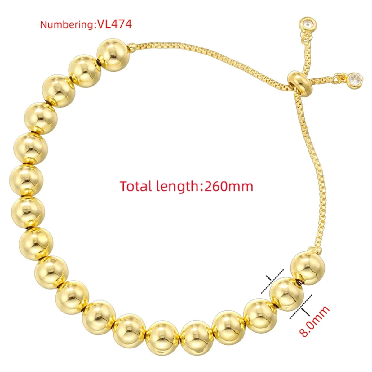 Copper 18K Gold Plated IG Style Vintage Style Simple Style Beaded Round Solid Color Bracelets Necklace