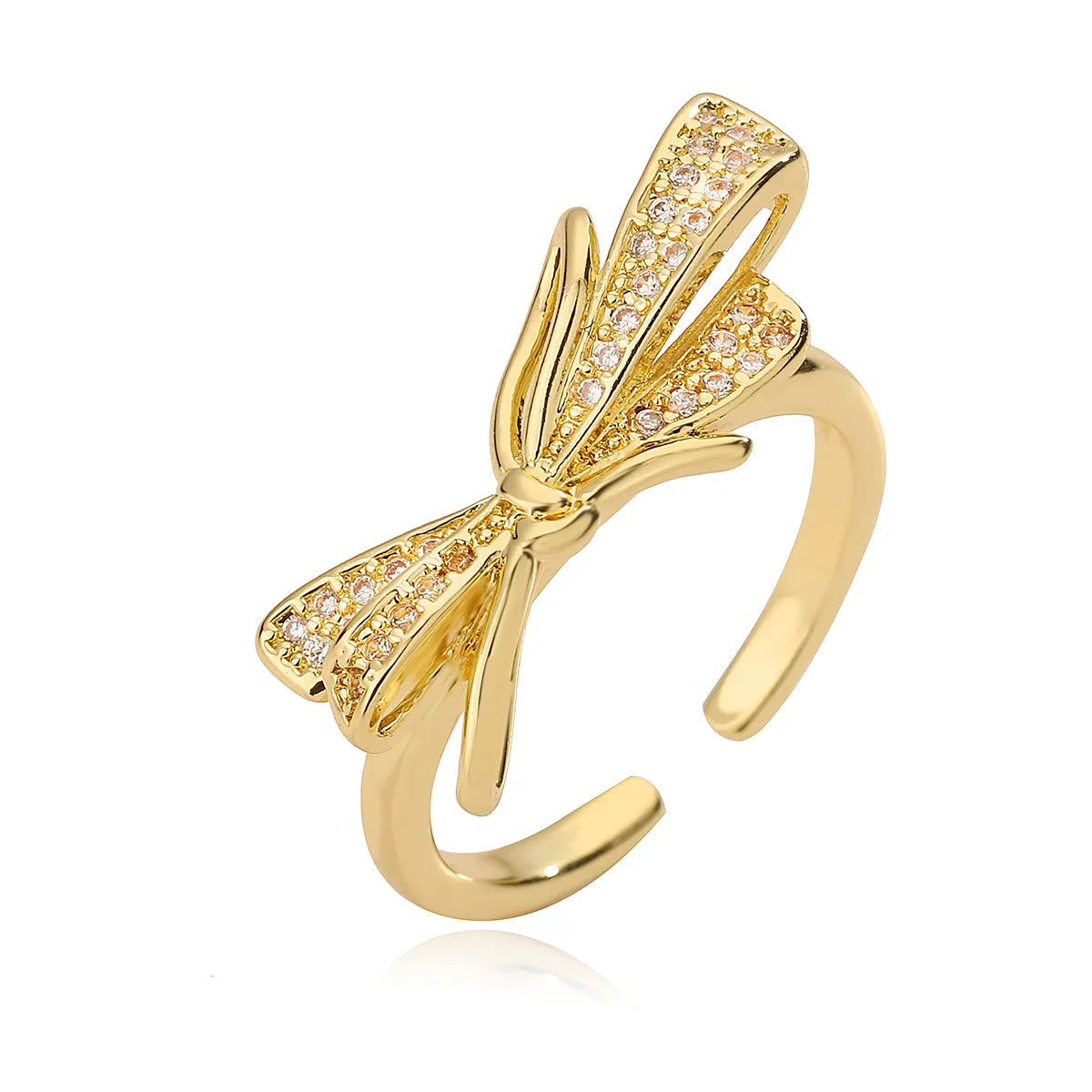 Copper 18K Gold Plated Inlay Bow Knot Zircon Open Rings