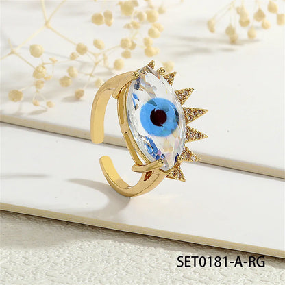 Copper 18K Gold Plated Inlay Devil'S Eye Eye Glass Zircon Open Rings