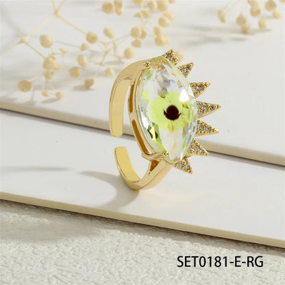 Copper 18K Gold Plated Inlay Devil'S Eye Eye Glass Zircon Open Rings