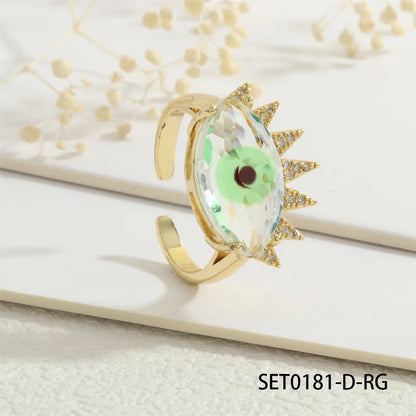 Copper 18K Gold Plated Inlay Devil'S Eye Eye Glass Zircon Open Rings