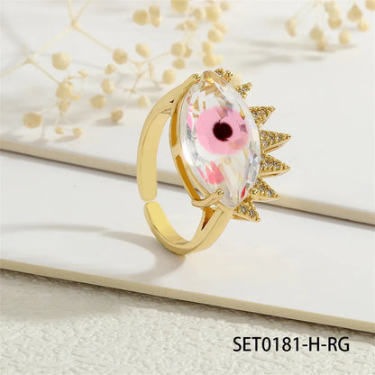 Copper 18K Gold Plated Inlay Devil'S Eye Eye Glass Zircon Open Rings