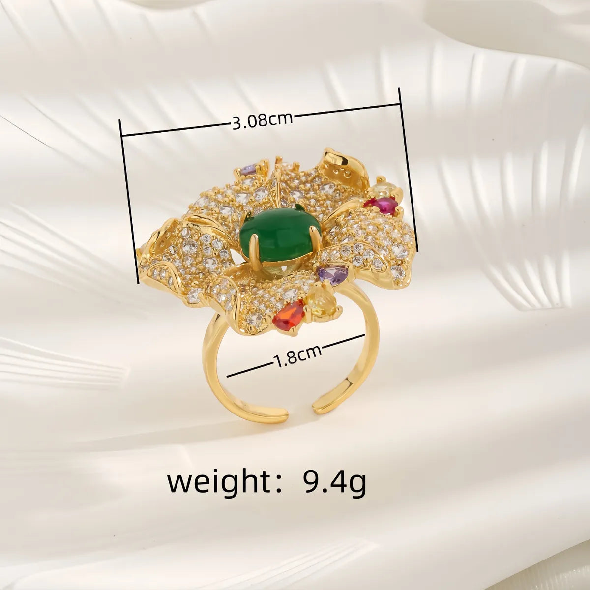 Copper 18K Gold Plated Inlay Flower Zircon Open Rings