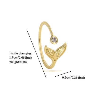 Copper 18K Gold Plated Inlay Geometric Butterfly Fish Tail Artificial Gemstones Open Rings