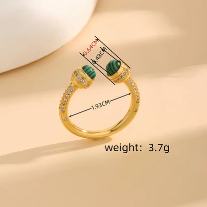 Copper 18K Gold Plated Inlay Geometric Malachite Zircon Open Rings