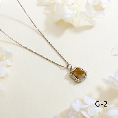 Copper 18K Gold Plated Inlay Geometric Square Artificial Crystal Pendant Necklace