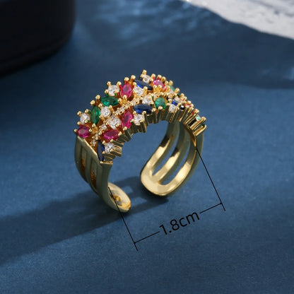 Copper 18K Gold Plated Inlay Geometric Zircon Open Rings