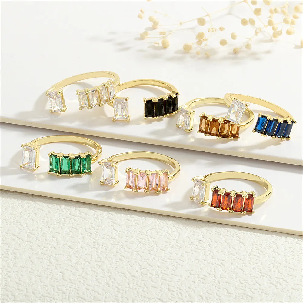 Copper 18K Gold Plated Inlay Geometric Zircon Open Rings