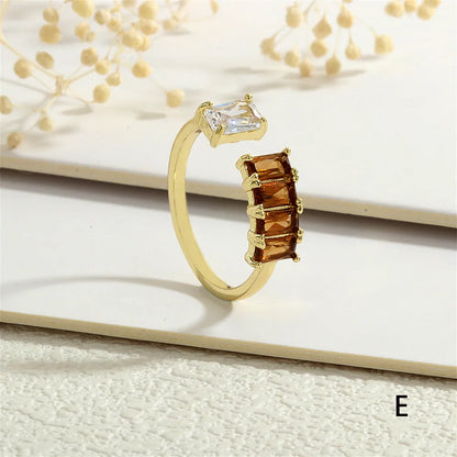 Copper 18K Gold Plated Inlay Geometric Zircon Open Rings