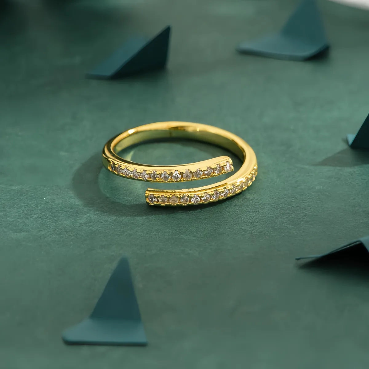 Copper 18K Gold Plated Inlay Geometric Zircon Rings