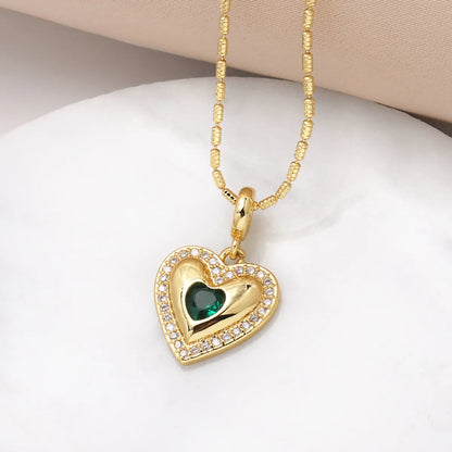 Copper 18K Gold Plated Inlay Heart Shape Zircon Pendant Necklace