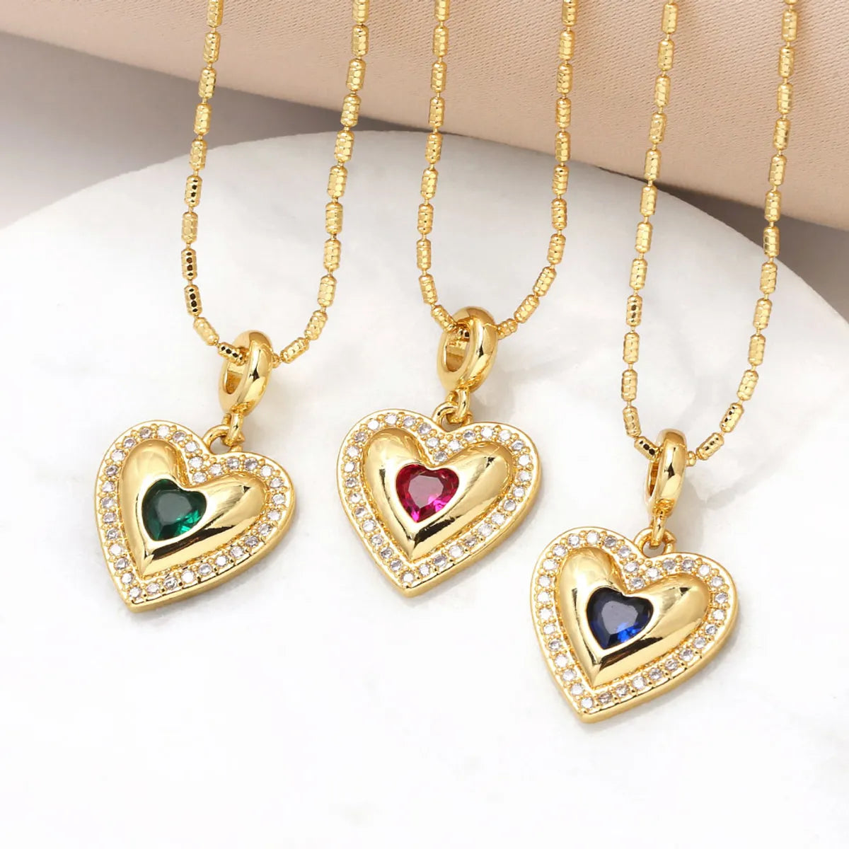 Copper 18K Gold Plated Inlay Heart Shape Zircon Pendant Necklace