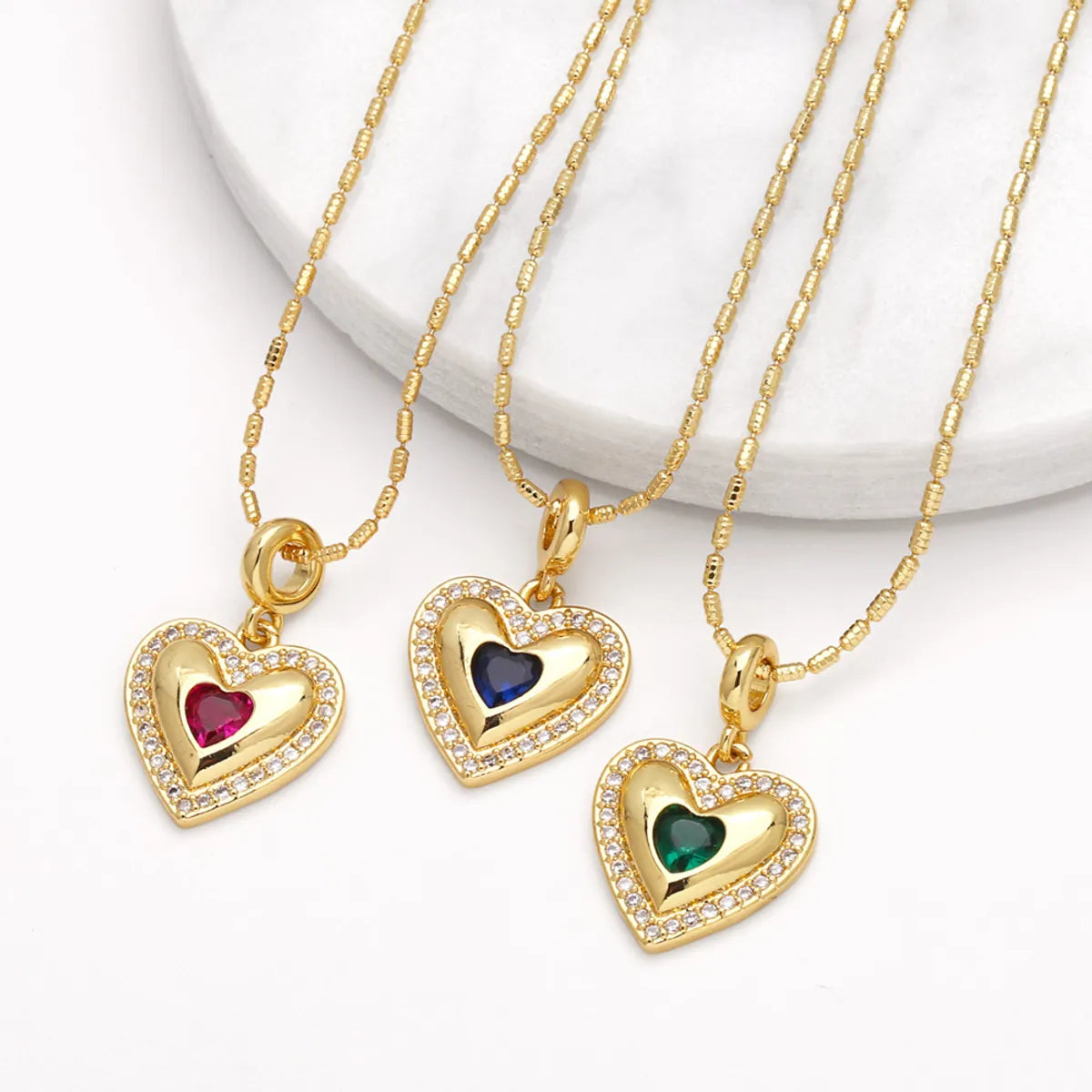 Copper 18K Gold Plated Inlay Heart Shape Zircon Pendant Necklace