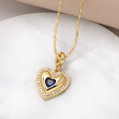 Copper 18K Gold Plated Inlay Heart Shape Zircon Pendant Necklace