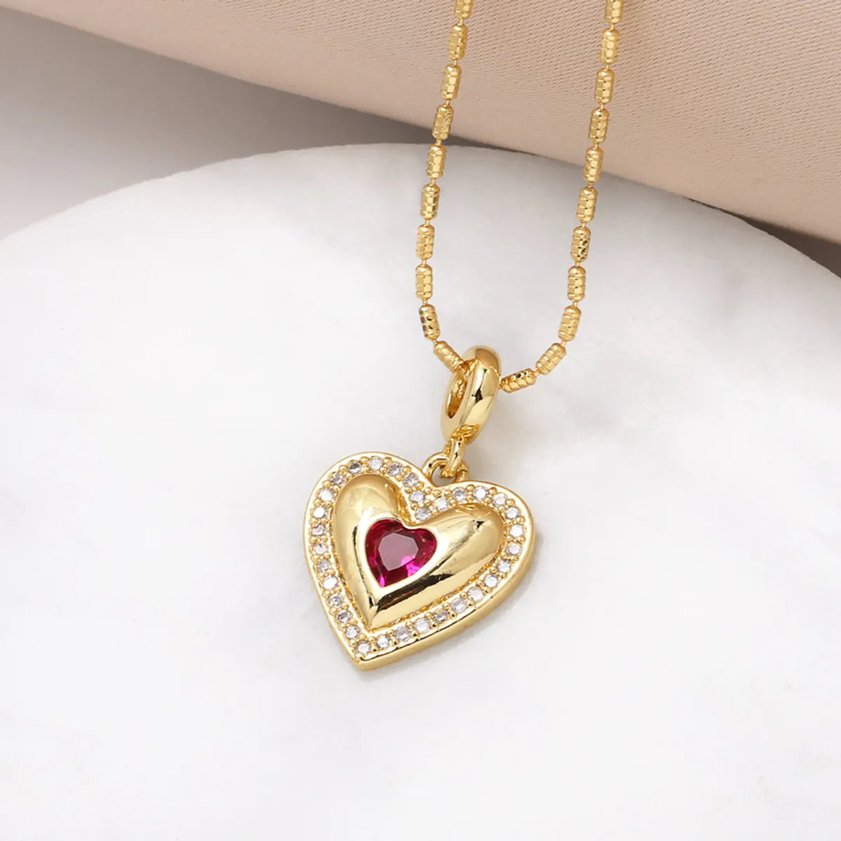 Copper 18K Gold Plated Inlay Heart Shape Zircon Pendant Necklace