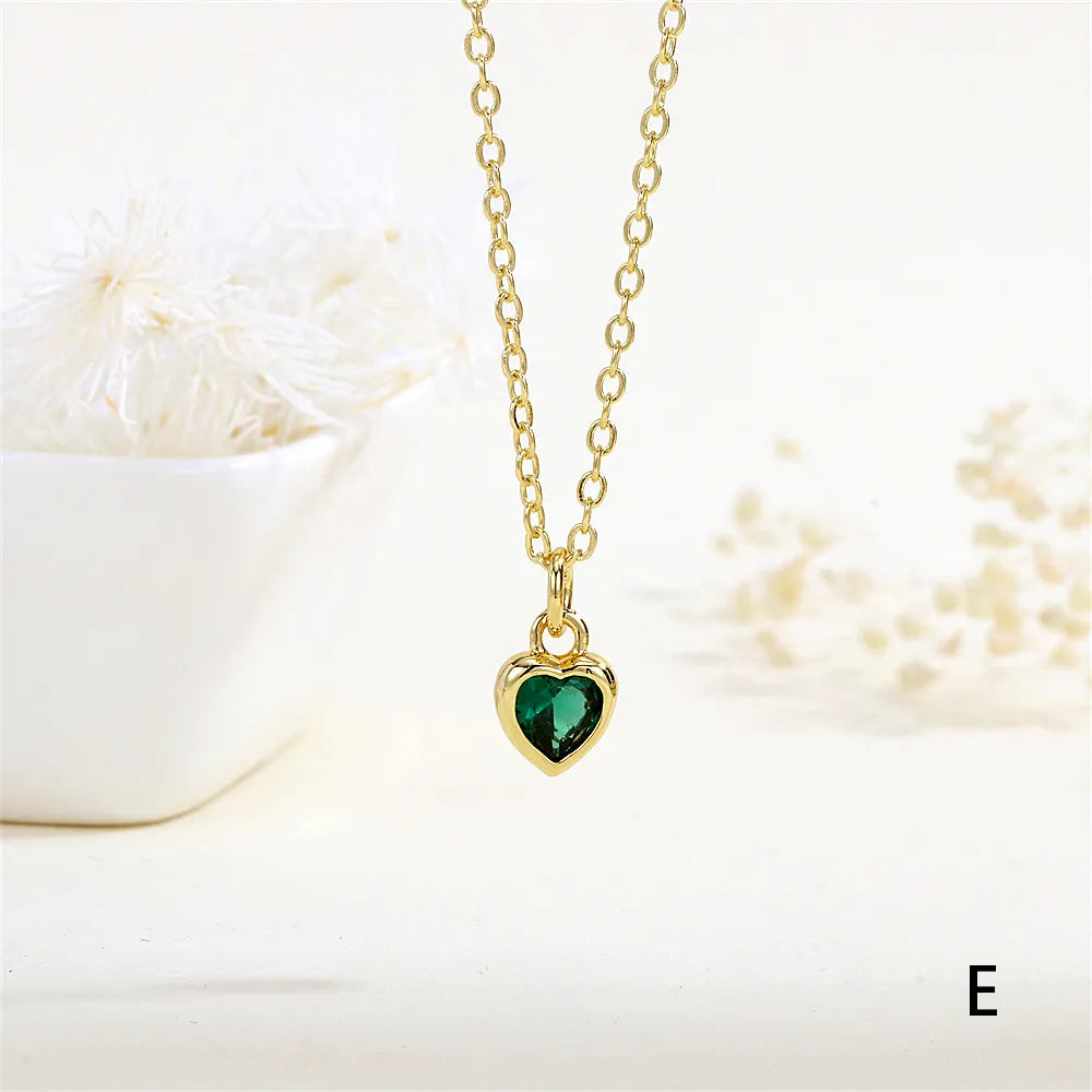 Copper 18K Gold Plated Inlay Heart Shape Zircon Pendant Necklace