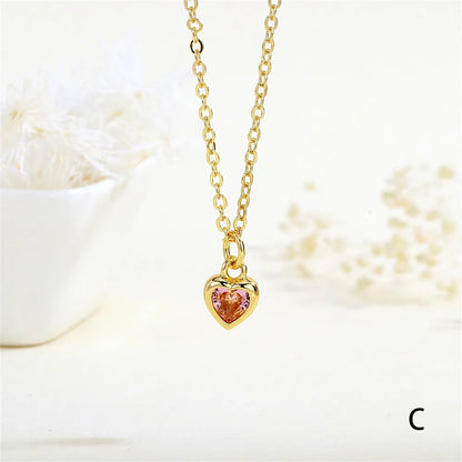 Copper 18K Gold Plated Inlay Heart Shape Zircon Pendant Necklace