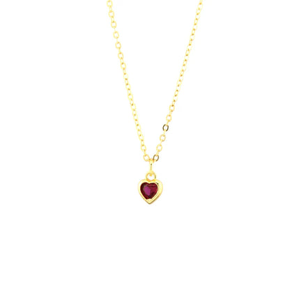 Copper 18K Gold Plated Inlay Heart Shape Zircon Pendant Necklace