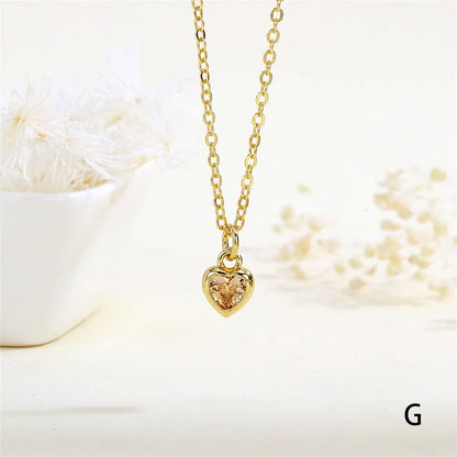 Copper 18K Gold Plated Inlay Heart Shape Zircon Pendant Necklace