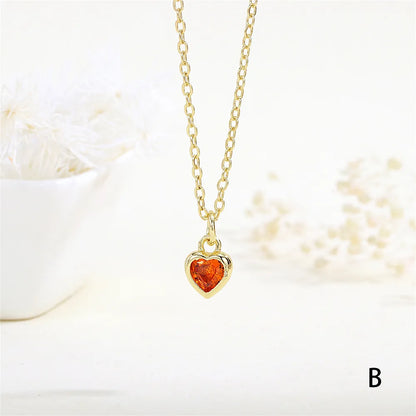 Copper 18K Gold Plated Inlay Heart Shape Zircon Pendant Necklace