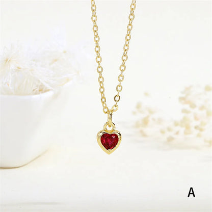 Copper 18K Gold Plated Inlay Heart Shape Zircon Pendant Necklace