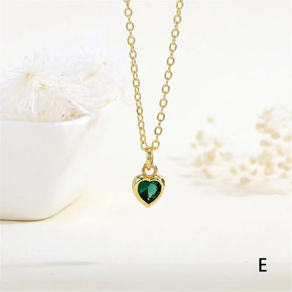 Copper 18K Gold Plated Inlay Heart Shape Zircon Pendant Necklace