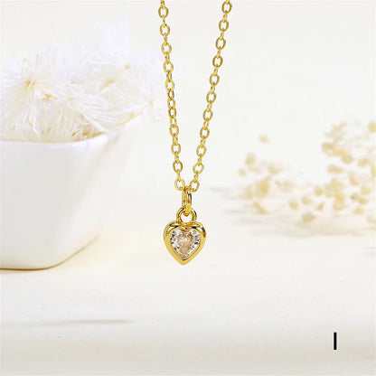 Copper 18K Gold Plated Inlay Heart Shape Zircon Pendant Necklace