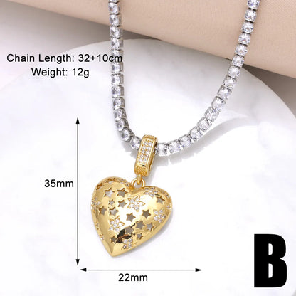 Copper 18K Gold Plated Inlay Heart Shape Zircon Pendant Necklace