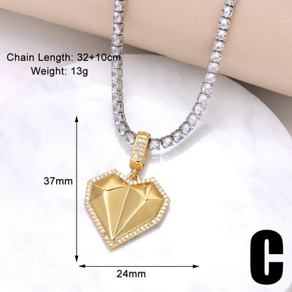 Copper 18K Gold Plated Inlay Heart Shape Zircon Pendant Necklace