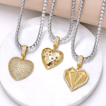 Copper 18K Gold Plated Inlay Heart Shape Zircon Pendant Necklace