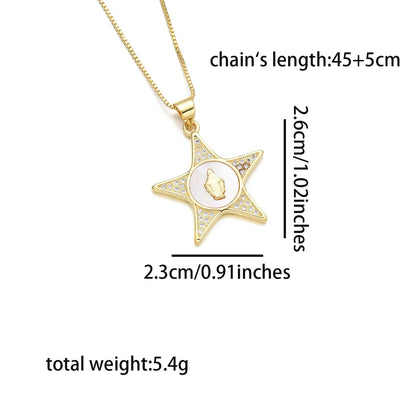 Copper 18K Gold Plated Inlay Human Geometric Virgin Mary Shell Zircon Pendant Necklace