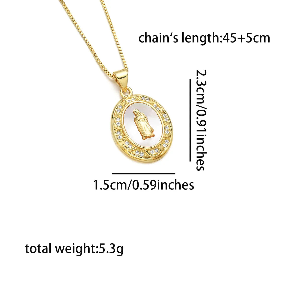 Copper 18K Gold Plated Inlay Human Geometric Virgin Mary Shell Zircon Pendant Necklace