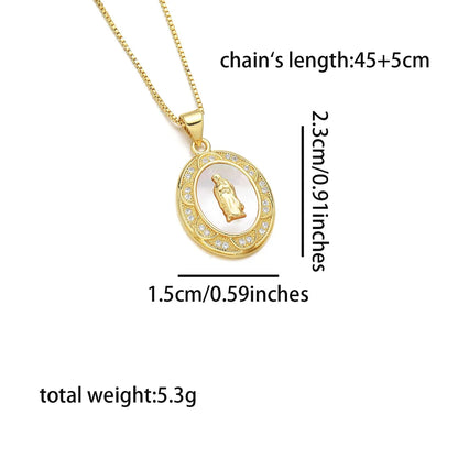 Copper 18K Gold Plated Inlay Human Geometric Virgin Mary Shell Zircon Pendant Necklace