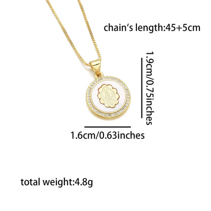 Copper 18K Gold Plated Inlay Human Geometric Virgin Mary Shell Zircon Pendant Necklace