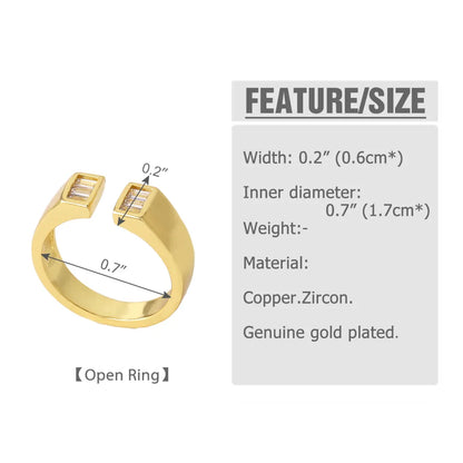 Copper 18K Gold Plated Inlay Irregular Zircon Open Rings