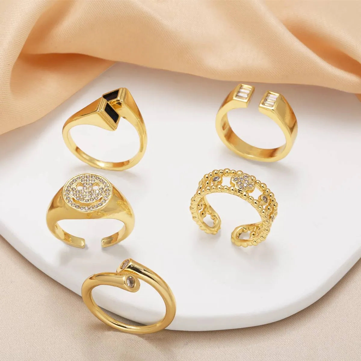 Copper 18K Gold Plated Inlay Irregular Zircon Open Rings