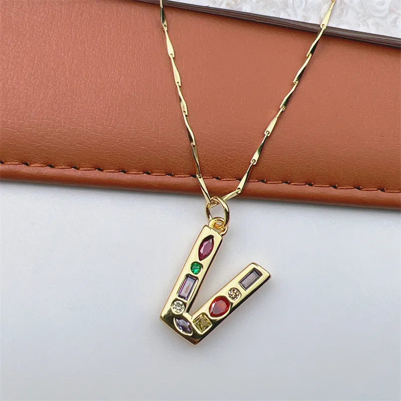 Copper 18K Gold Plated Inlay Letter Zircon