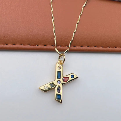 Copper 18K Gold Plated Inlay Letter Zircon