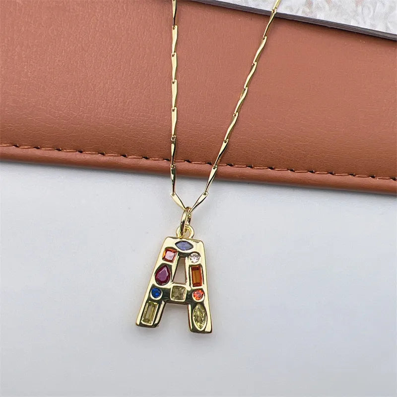 Copper 18K Gold Plated Inlay Letter Zircon