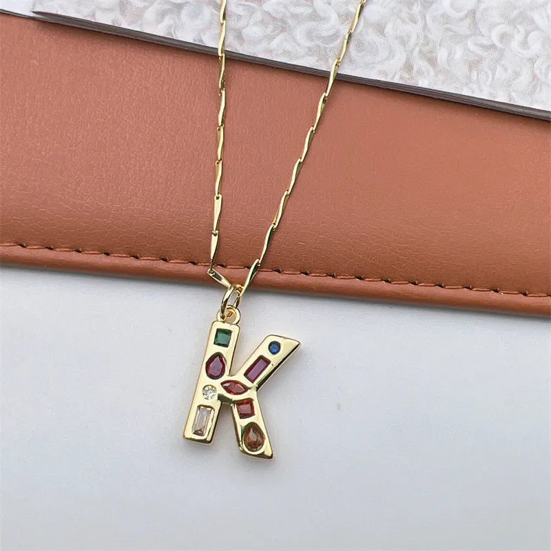 Copper 18K Gold Plated Inlay Letter Zircon