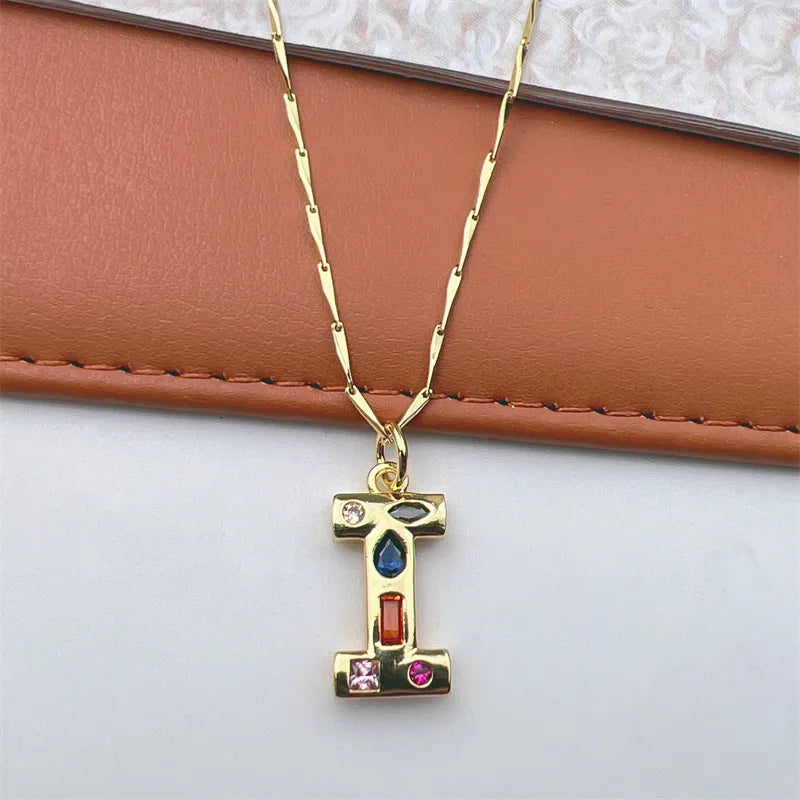 Copper 18K Gold Plated Inlay Letter Zircon