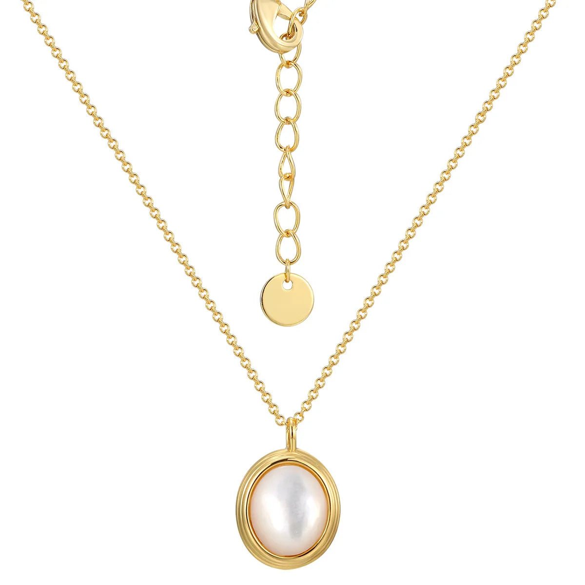 Copper 18K Gold Plated Inlay Oval Pearl Pendant Necklace