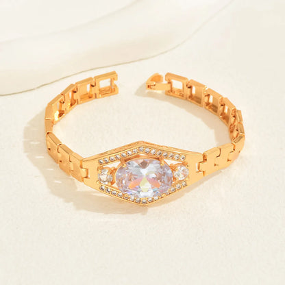 Copper 18K Gold Plated Inlay Oval Zircon Bracelets