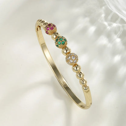 Copper 18K Gold Plated Inlay Round Artificial Gemstones Zircon Bangle