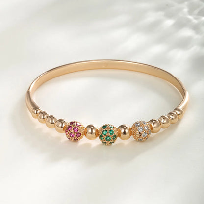 Copper 18K Gold Plated Inlay Round Artificial Gemstones Zircon Bangle