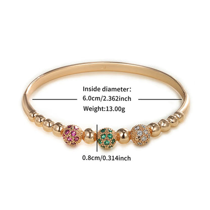 Copper 18K Gold Plated Inlay Round Artificial Gemstones Zircon Bangle