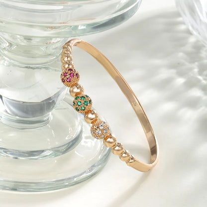 Copper 18K Gold Plated Inlay Round Artificial Gemstones Zircon Bangle