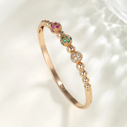 Copper 18K Gold Plated Inlay Round Artificial Gemstones Zircon Bangle